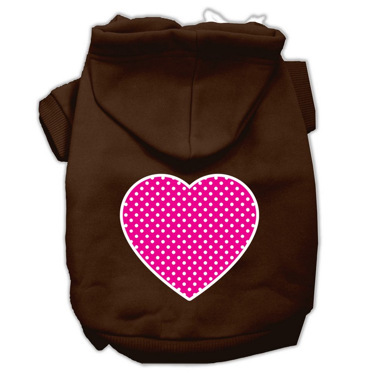 Pink Swiss Dot Heart Screen Print Pet Hoodies Brown Size XS