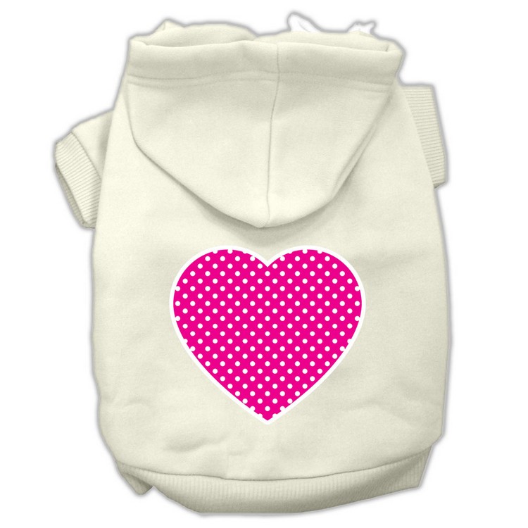 Pink Swiss Dot Heart Screen Print Pet Hoodies Cream Size XS