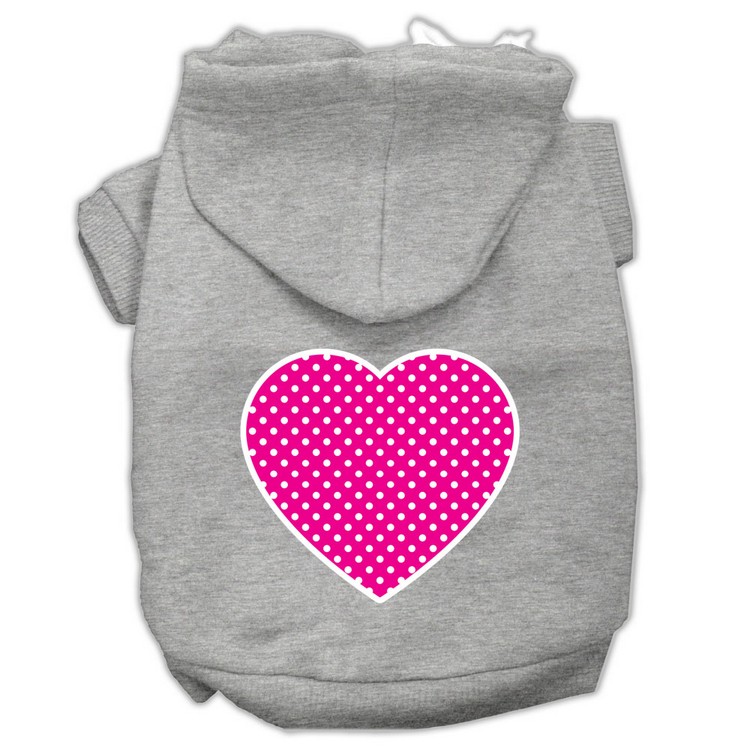 Pink Swiss Dot Heart Screen Print Pet Hoodies Grey Size Med