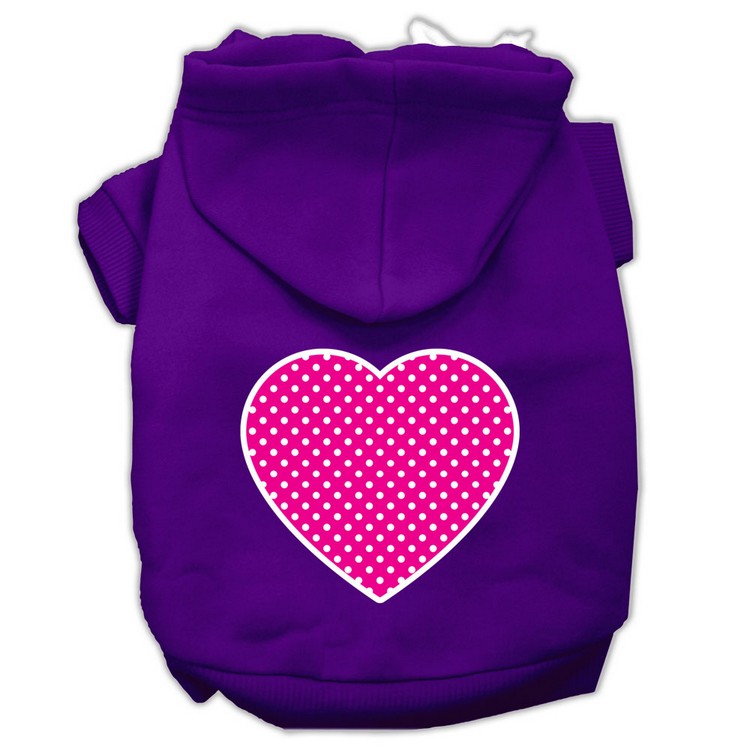 Pink Swiss Dot Heart Screen Print Pet Hoodies Purple Size Med