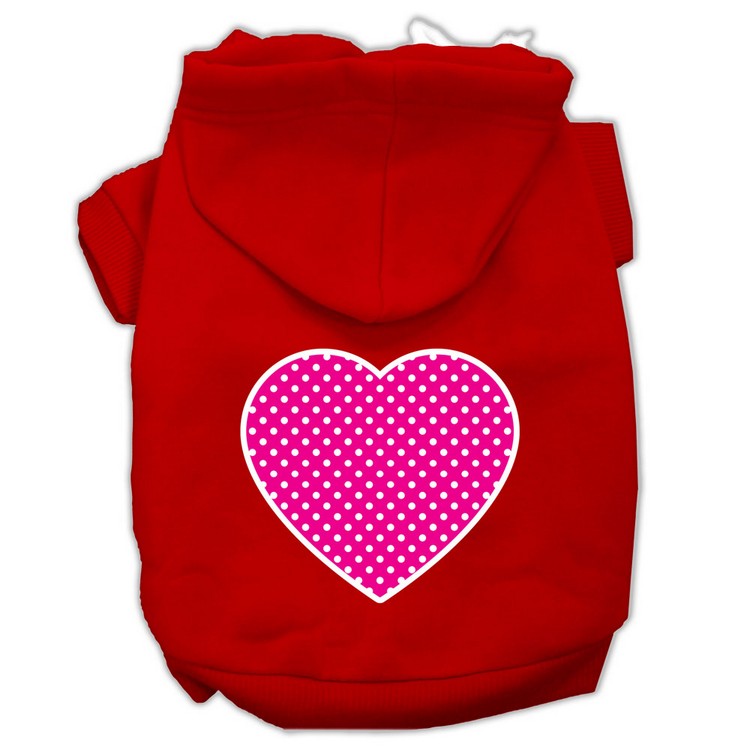 Pink Swiss Dot Heart Screen Print Pet Hoodies Red Size XS