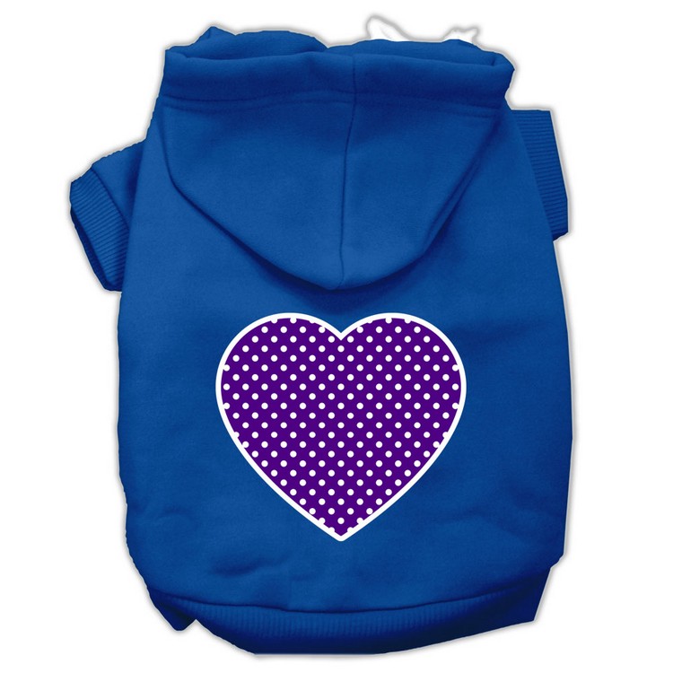 Purple Swiss Dot Heart Screen Print Pet Hoodies Blue Size XS