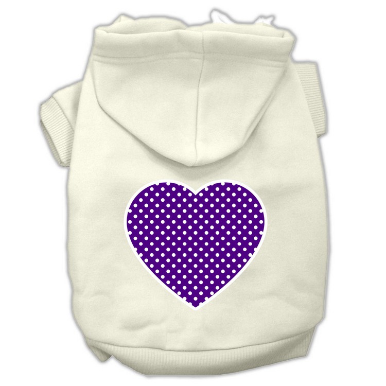 Purple Swiss Dot Heart Screen Print Pet Hoodies Cream Size S