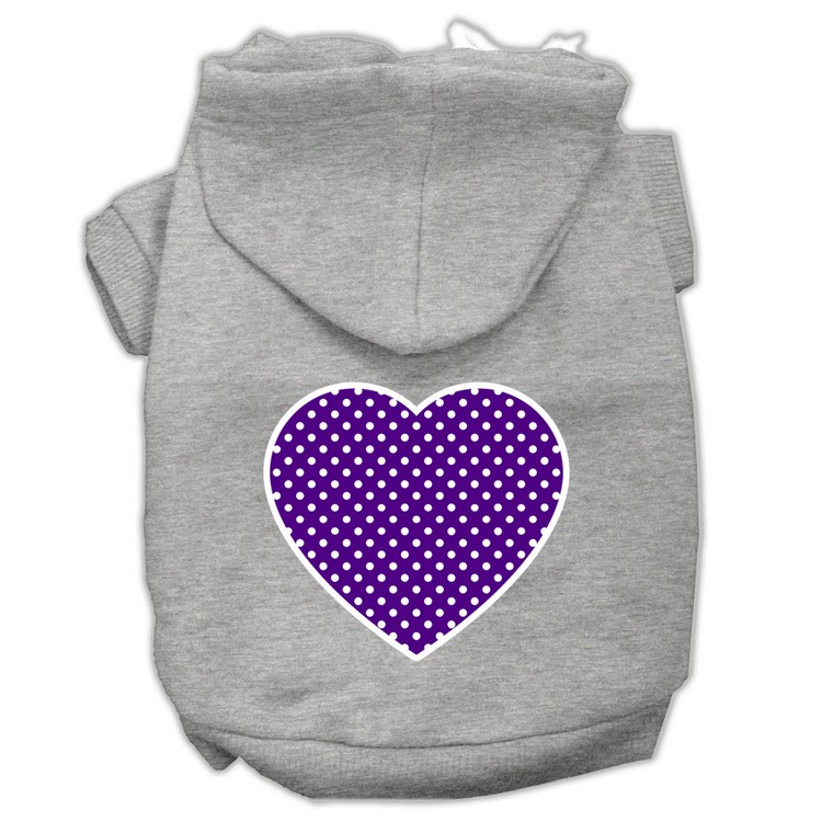 Purple Swiss Dot Heart Screen Print Pet Hoodies Grey Size XS