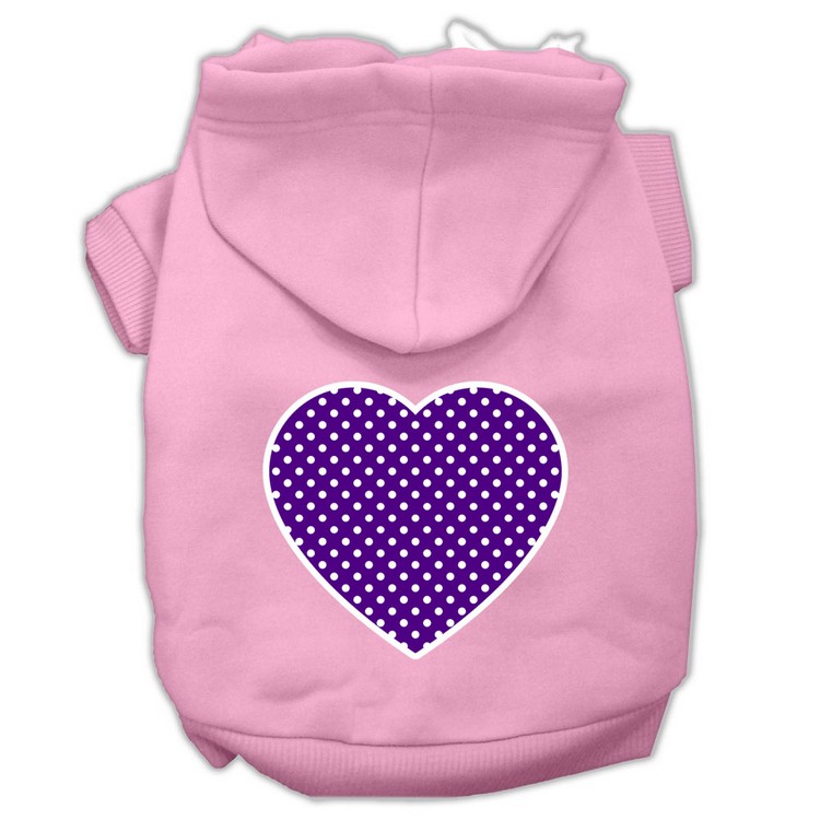 Purple Swiss Dot Heart Screen Print Pet Hoodies Light Pink Size Lg