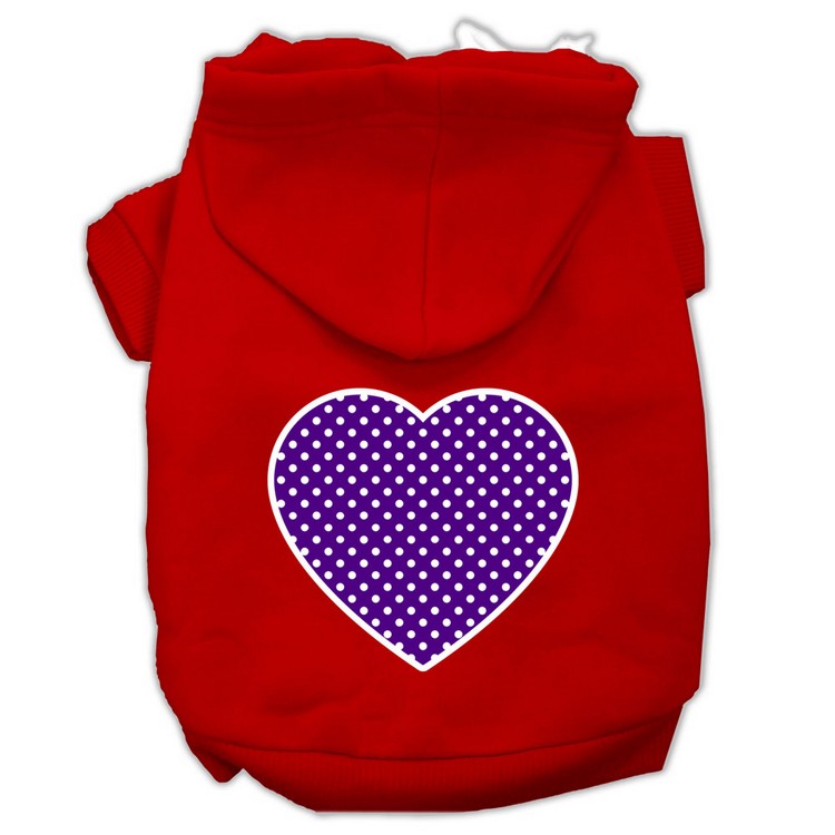 Purple Swiss Dot Heart Screen Print Pet Hoodies Red Size XS