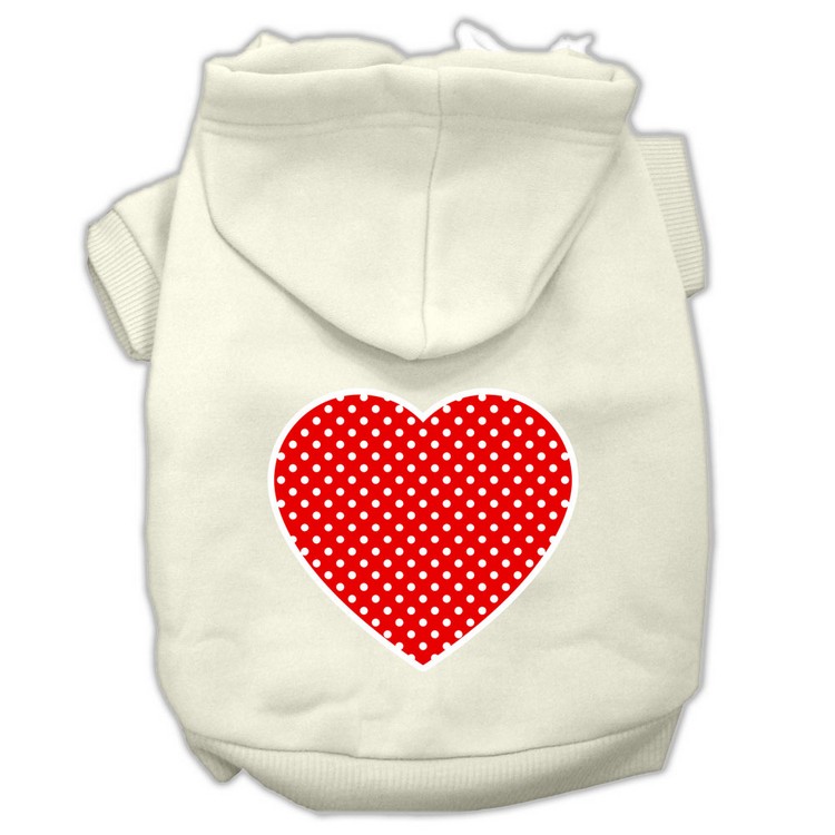 Red Swiss Dot Heart Screen Print Pet Hoodies Cream Size L