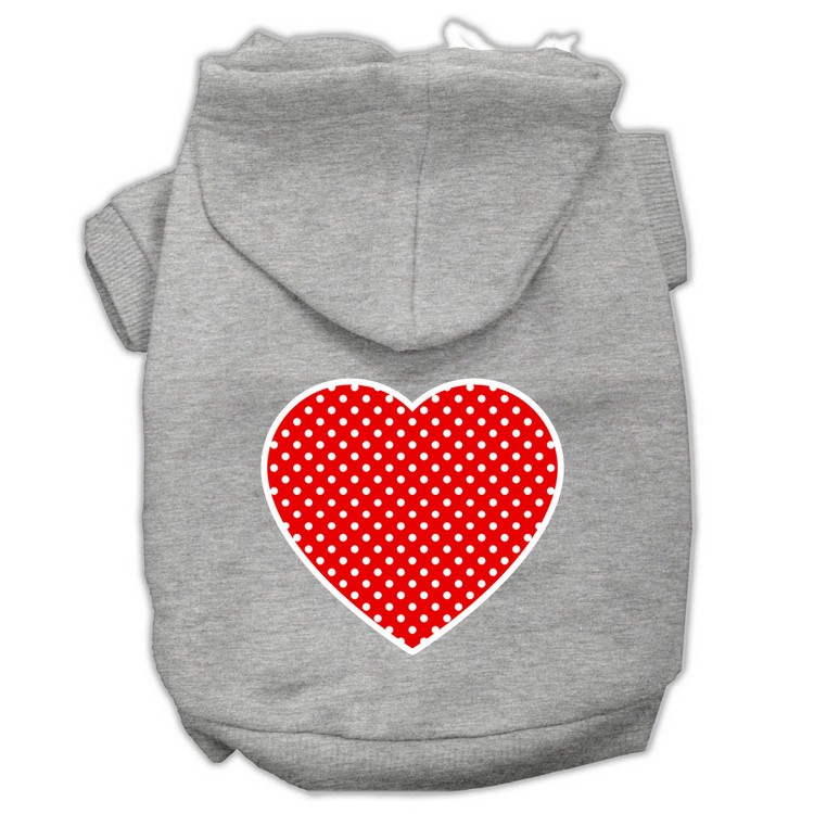 Red Swiss Dot Heart Screen Print Pet Hoodies Grey Size Lg