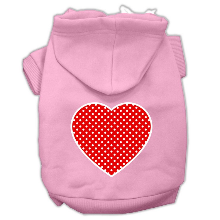 Red Swiss Dot Heart Screen Print Pet Hoodies Light Pink Size Lg