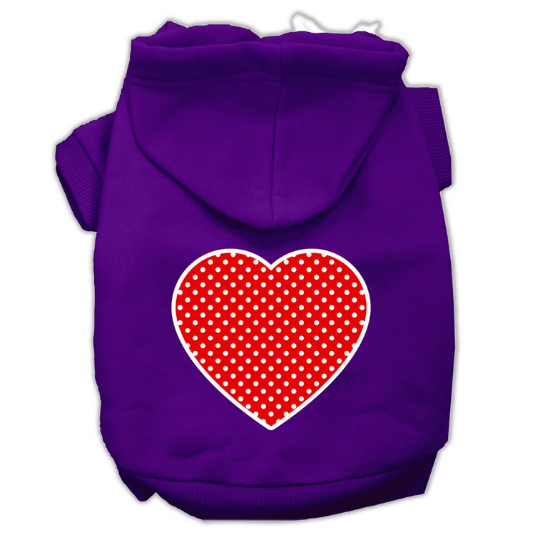 Red Swiss Dot Heart Screen Print Pet Hoodies Purple Size Lg