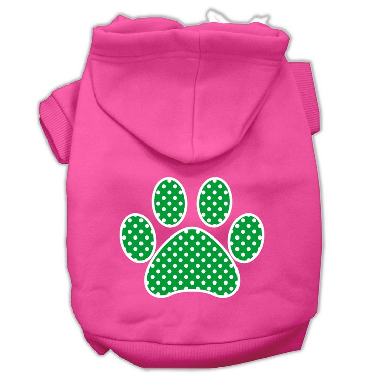 Green Swiss Dot Paw Screen Print Pet Hoodies Bright Pink Size Lg