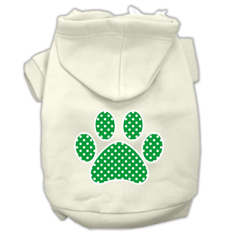 Green Swiss Dot Paw Screen Print Pet Hoodies Cream Size XS