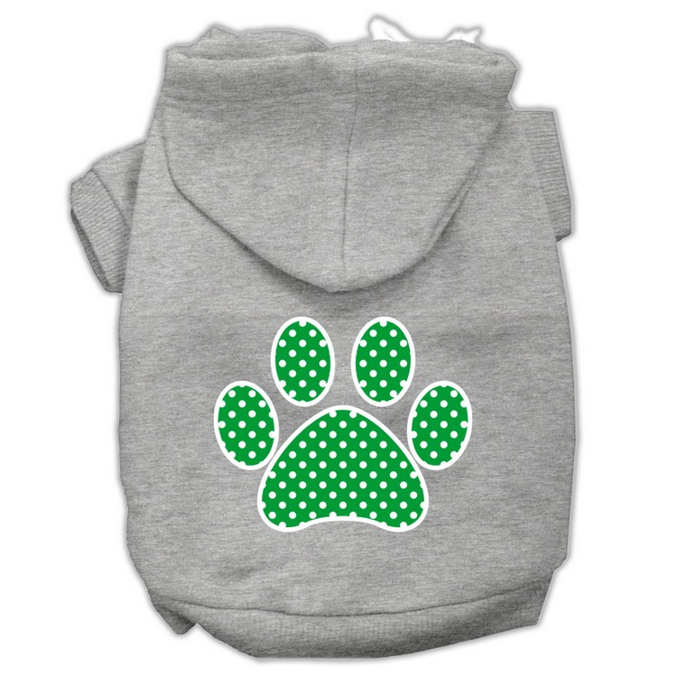 Green Swiss Dot Paw Screen Print Pet Hoodies Grey Size XS