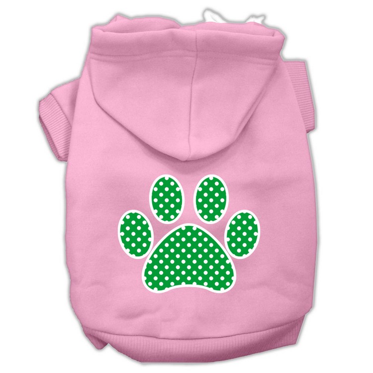 Green Swiss Dot Paw Screen Print Pet Hoodies Light Pink Size XS