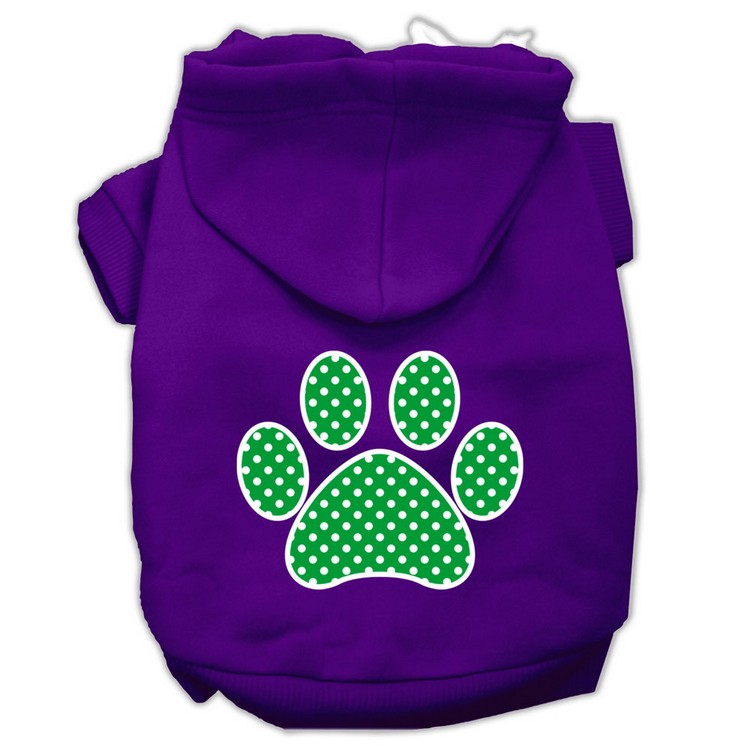 Green Swiss Dot Paw Screen Print Pet Hoodies Purple Size XS