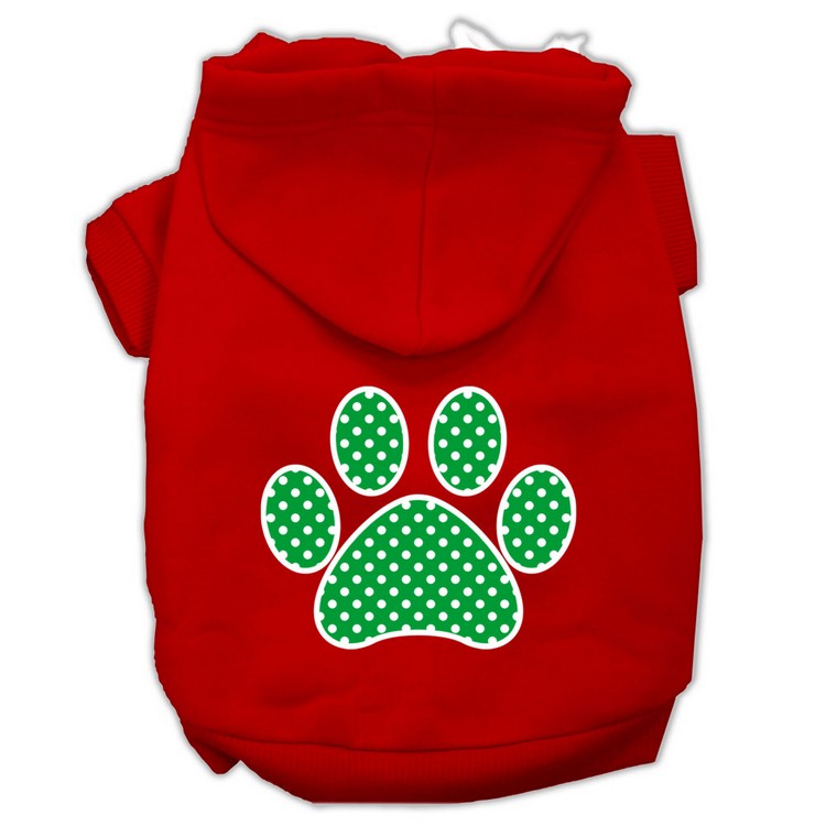 Green Swiss Dot Paw Screen Print Pet Hoodies Red Size Sm