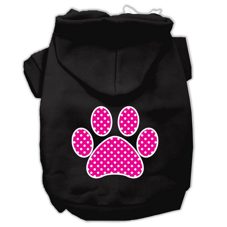 Pink Swiss Dot Paw Screen Print Pet Hoodies Black Size Lg