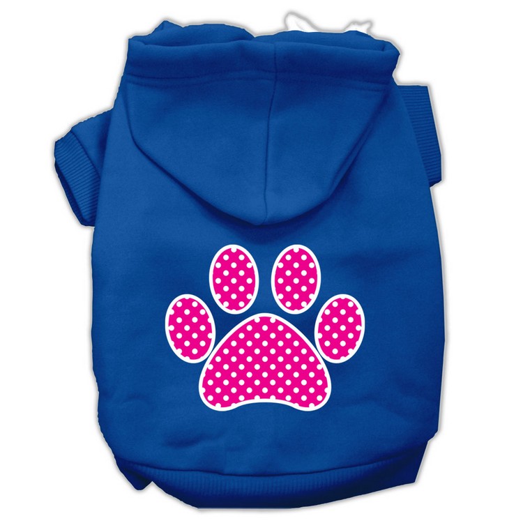 Pink Swiss Dot Paw Screen Print Pet Hoodies Blue Size Sm