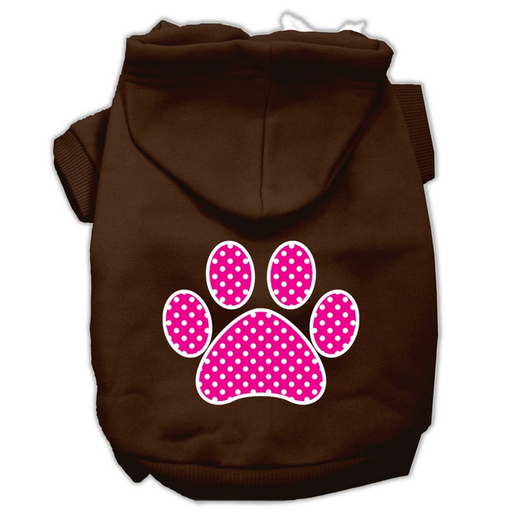 Pink Swiss Dot Paw Screen Print Pet Hoodies Brown Size XS