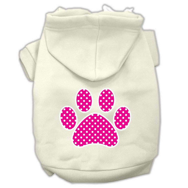 Pink Swiss Dot Paw Screen Print Pet Hoodies Cream Size XS