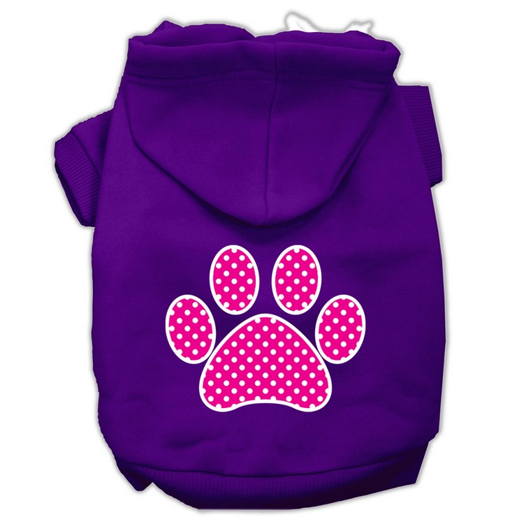 Pink Swiss Dot Paw Screen Print Pet Hoodies Purple Size XS