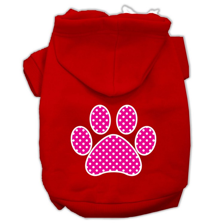 Pink Swiss Dot Paw Screen Print Pet Hoodies Red Size XS