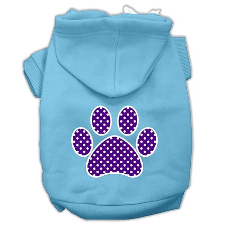 Purple Swiss Dot Paw Screen Print Pet Hoodies Baby Blue Size XS