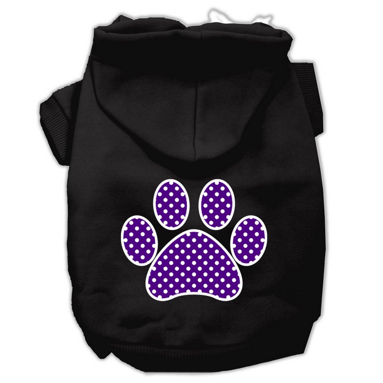 Purple Swiss Dot Paw Screen Print Pet Hoodies Black Size XS