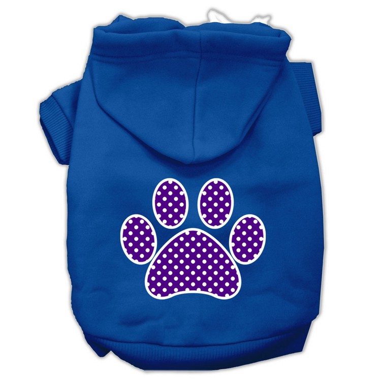 Purple Swiss Dot Paw Screen Print Pet Hoodies Blue Size XL