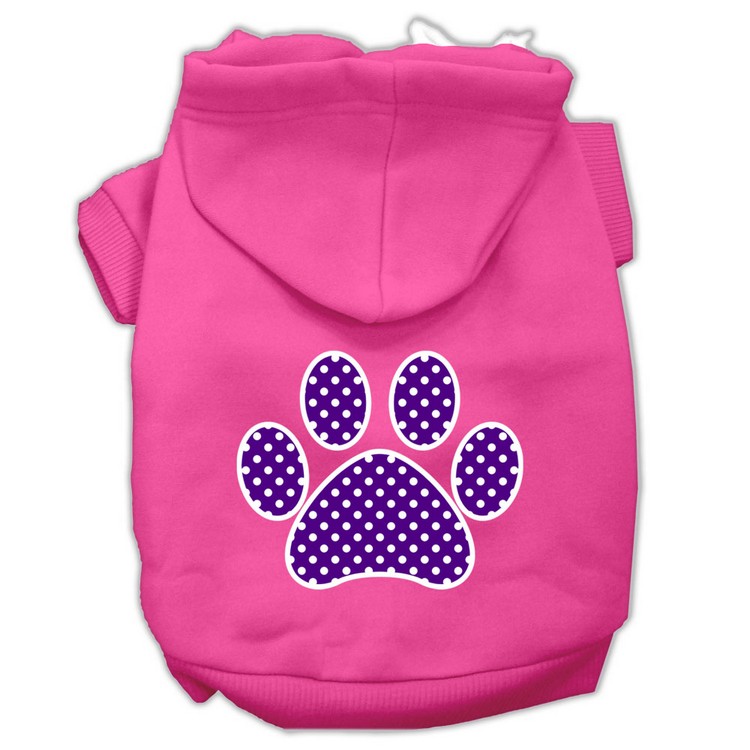 Purple Swiss Dot Paw Screen Print Pet Hoodies Bright Pink Size Lg