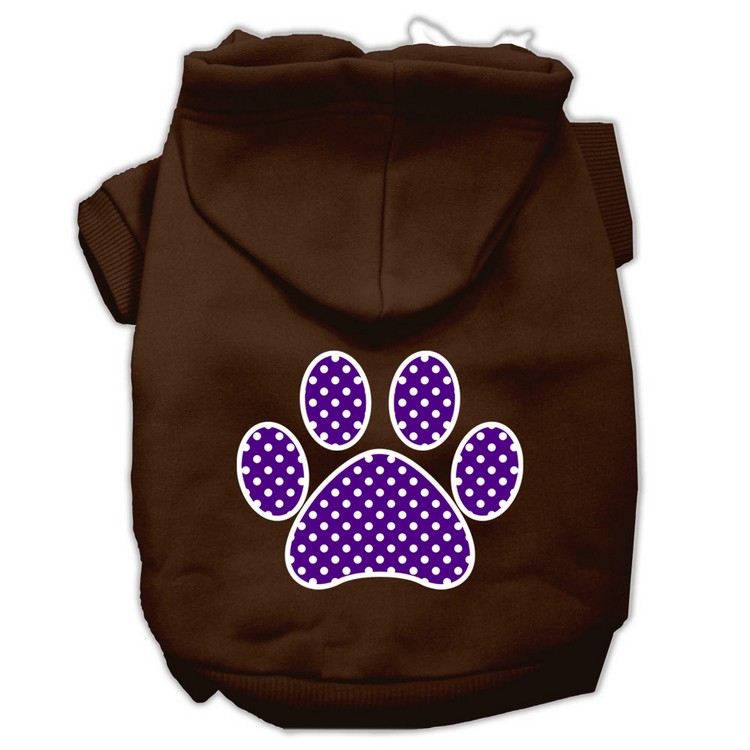 Purple Swiss Dot Paw Screen Print Pet Hoodies Brown Size XS