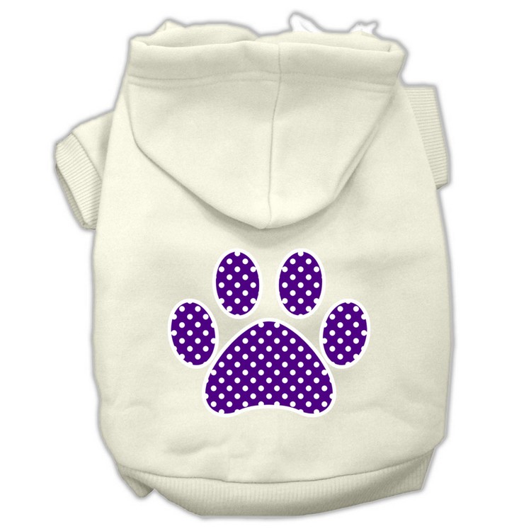 Purple Swiss Dot Paw Screen Print Pet Hoodies Cream Size XS