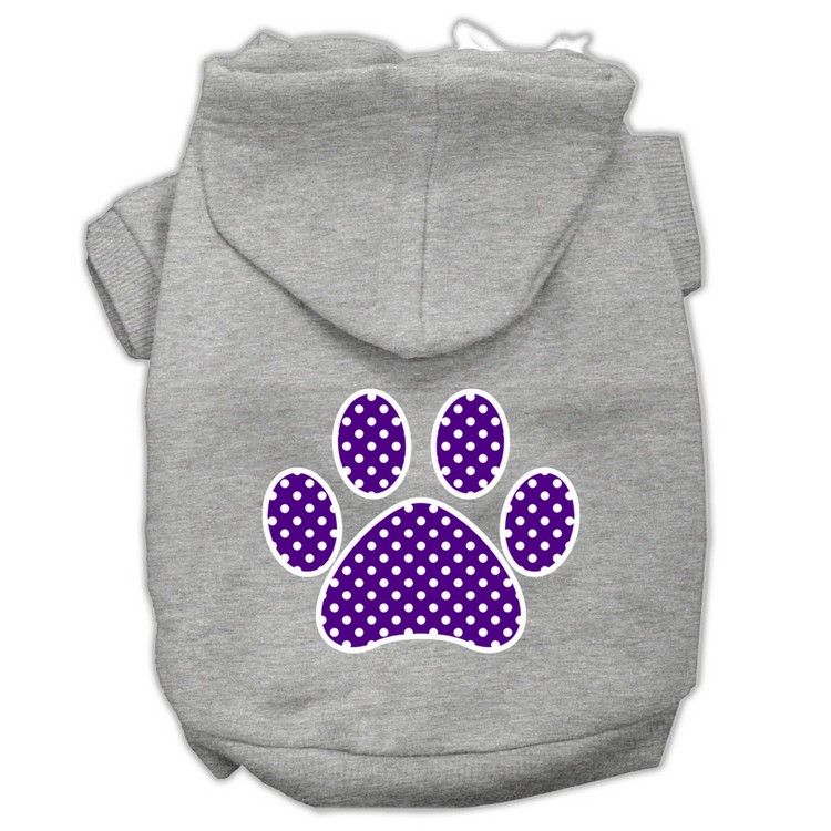 Purple Swiss Dot Paw Screen Print Pet Hoodies Grey Size XS