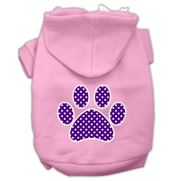 Purple Swiss Dot Paw Screen Print Pet Hoodies Light Pink Size XS