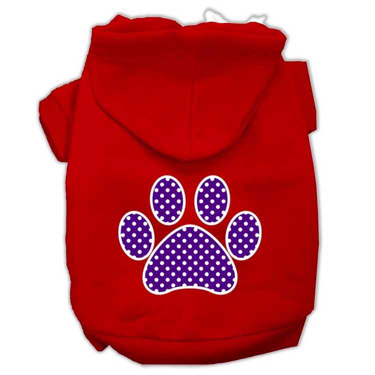 Purple Swiss Dot Paw Screen Print Pet Hoodies Red Size Sm