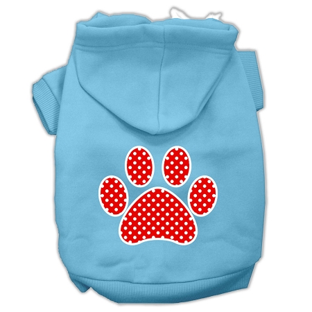 Red Swiss Dot Paw Screen Print Pet Hoodies Baby Blue Size Sm