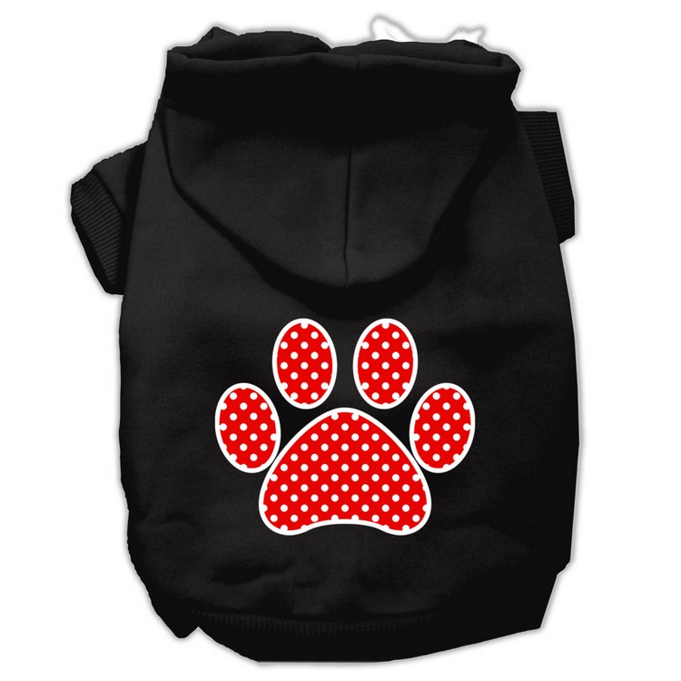 Red Swiss Dot Paw Screen Print Pet Hoodies Black Size XS