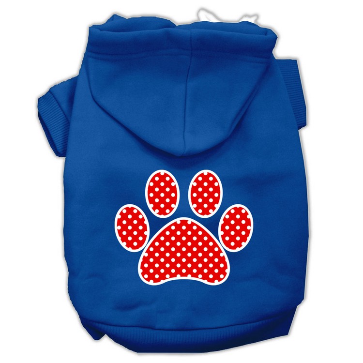 Red Swiss Dot Paw Screen Print Pet Hoodies Blue Size XS