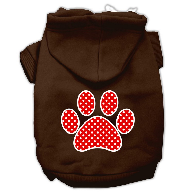 Red Swiss Dot Paw Screen Print Pet Hoodies Brown Size Med