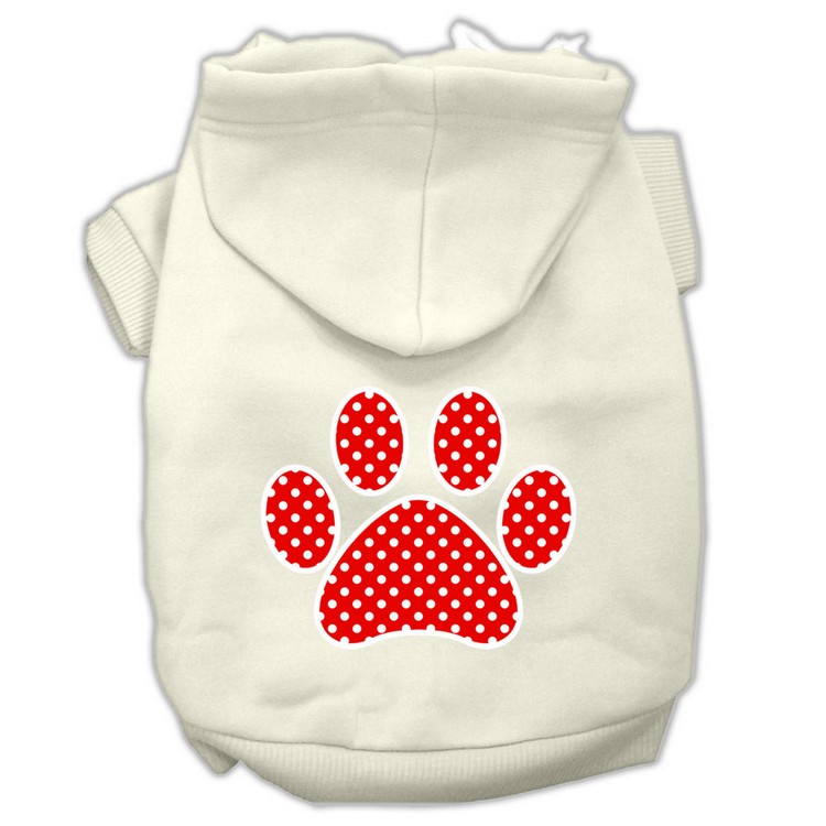 Red Swiss Dot Paw Screen Print Pet Hoodies Cream Size XS