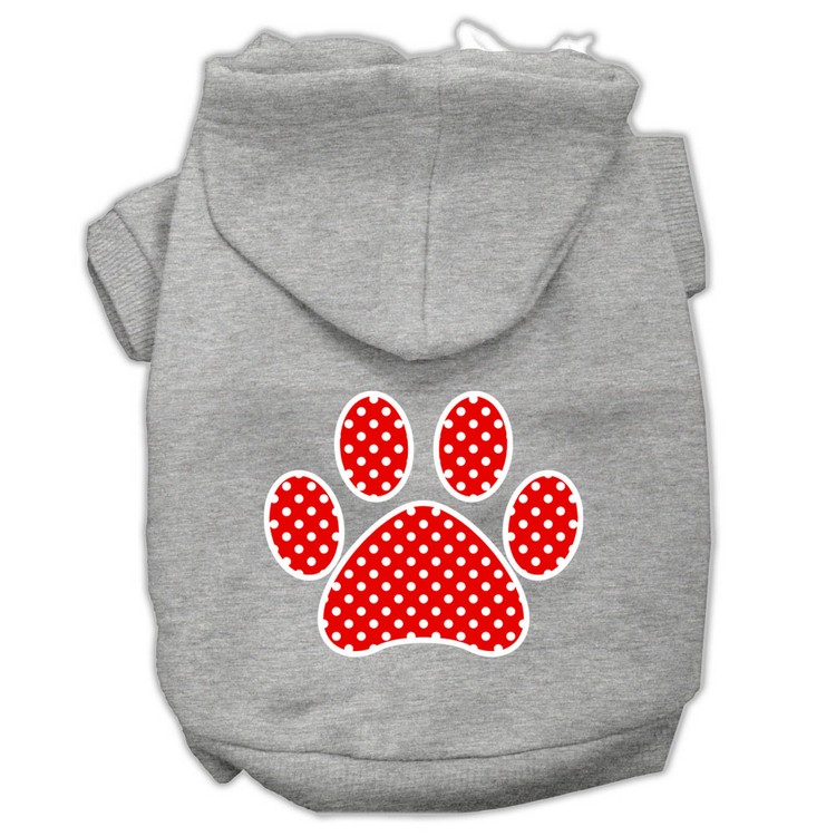 Red Swiss Dot Paw Screen Print Pet Hoodies Grey Size Lg