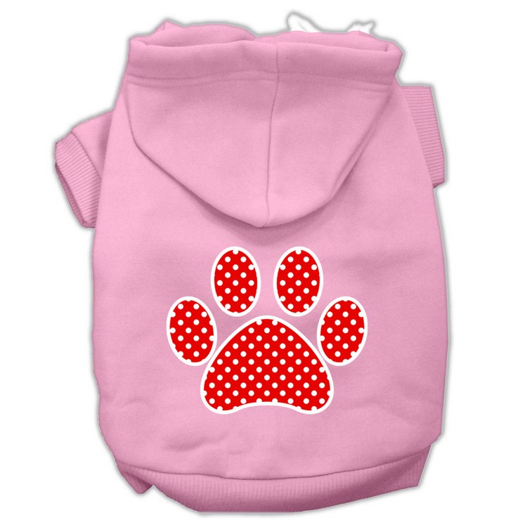 Red Swiss Dot Paw Screen Print Pet Hoodies Light Pink Size XS