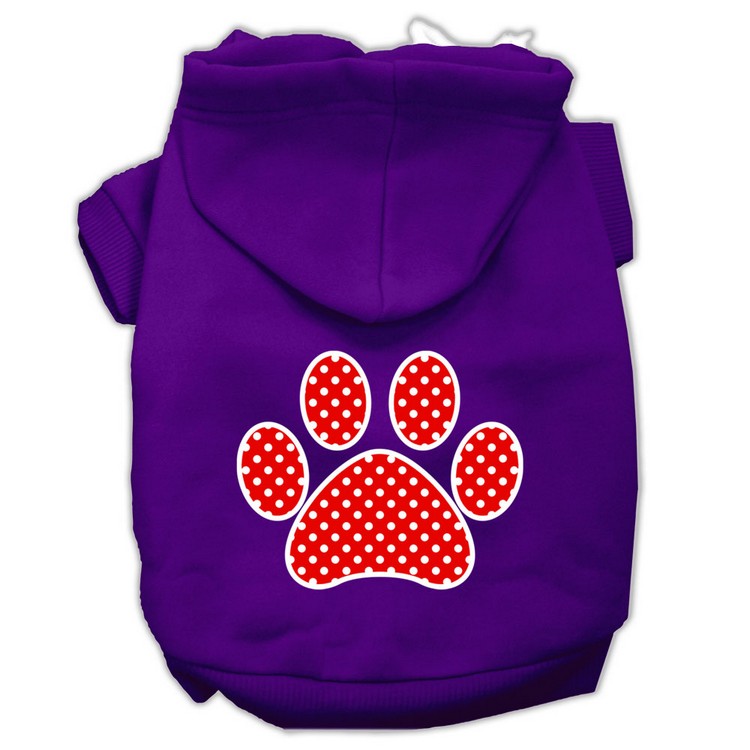 Red Swiss Dot Paw Screen Print Pet Hoodies Purple Size XS