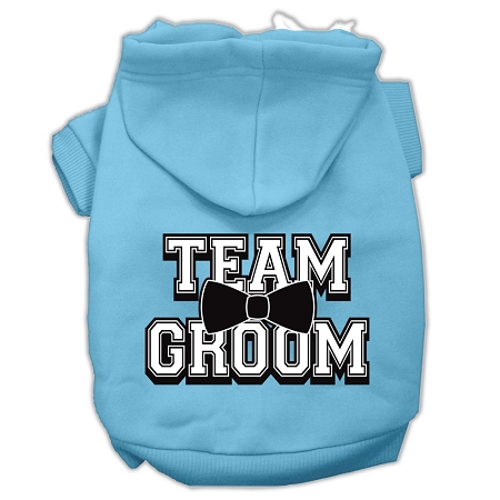 Team Groom Screen Print Pet Hoodies Baby Blue Size XS