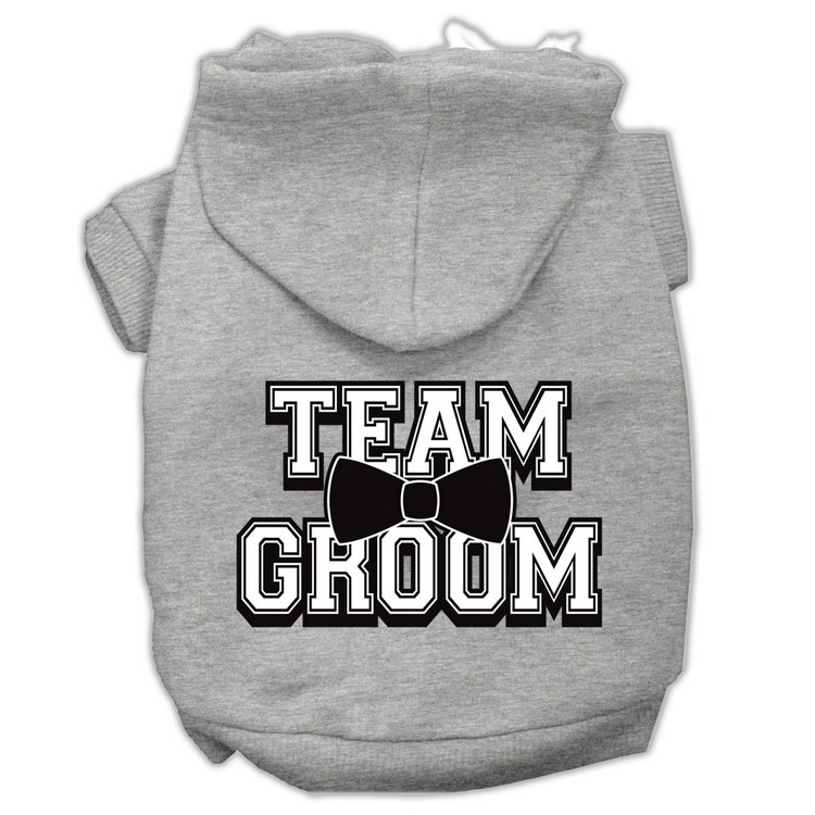 Team Groom Screen Print Pet Hoodies Grey Size XS