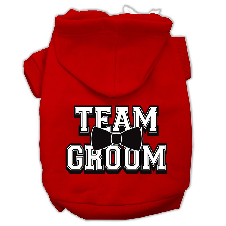 Team Groom Screen Print Pet Hoodies Red Size XS