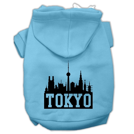 Tokyo Skyline Screen Print Pet Hoodies Baby Blue Size XS