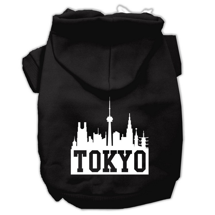 Tokyo Skyline Screen Print Pet Hoodies Black Size XS