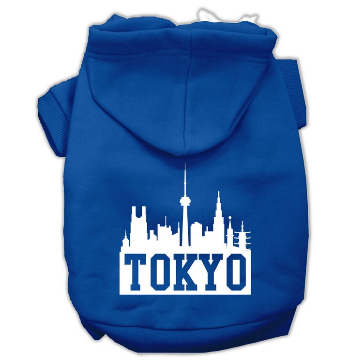 Tokyo Skyline Screen Print Pet Hoodies Blue Size XS