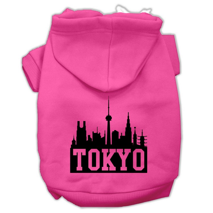 Tokyo Skyline Screen Print Pet Hoodies Bright Pink Size Lg